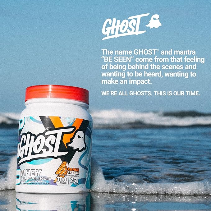 GHOST Clear Whey Isolate Protein Powder, Orange Cream - 1.4 LB Tub, 25G of Whey Protein - Post Workout Drink for Muscle Gain & Recovery – Sugar Free, Soy Free & Zero Fat, 20 Servings