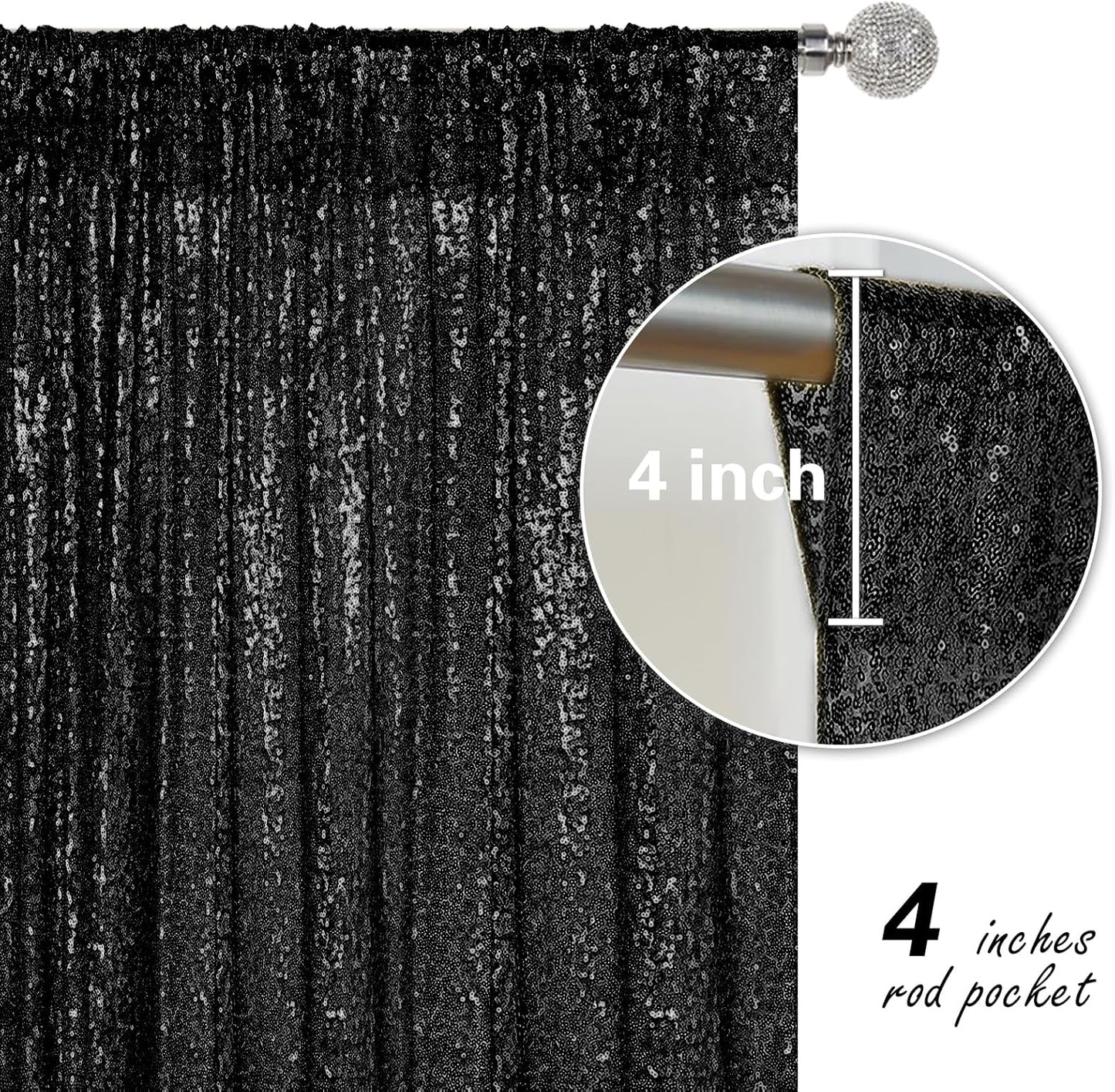 Black Sequin Backdrop Curtain 2 Pieces 2FTx8FT Glitter Photography Backdrop for Party Wedding Birthday Christmas Decorations