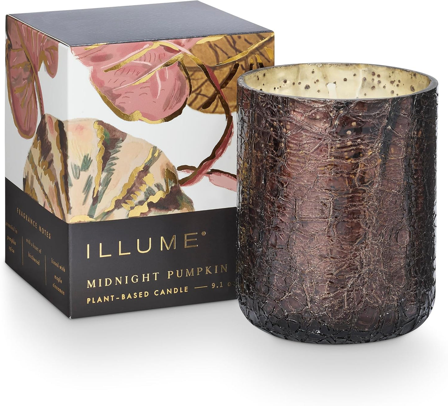ILLUME Noble Holiday Midnight Pumpkin Small Crackle Glass Candle