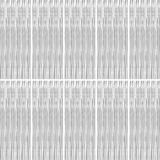 BTSD-home 10 Pack Silver Foil Fringe Curtain, Metallic Photo Booth Backdrop Tinsel Door Curtains for Wedding Birthday Bridal Shower Baby Shower Bachelorette Christmas Party Decorations(8ft x 3ft)
