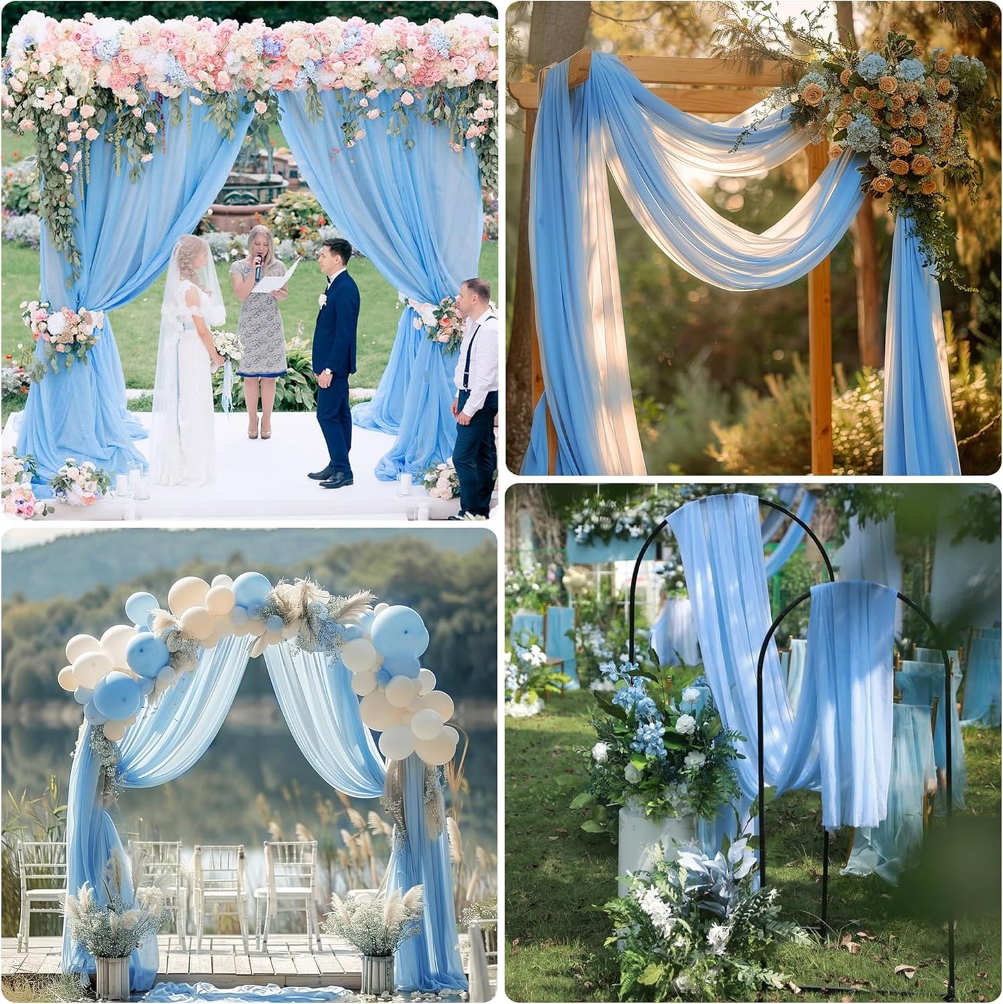 Wedding Arch Draping Fabric 6 Panels 28.7" x 20FT Dusty Blue Sheer Chiffon Backdrop Drapes for Wedding Ceremony Birthday Party Bridal Shower Outdoor Decoration