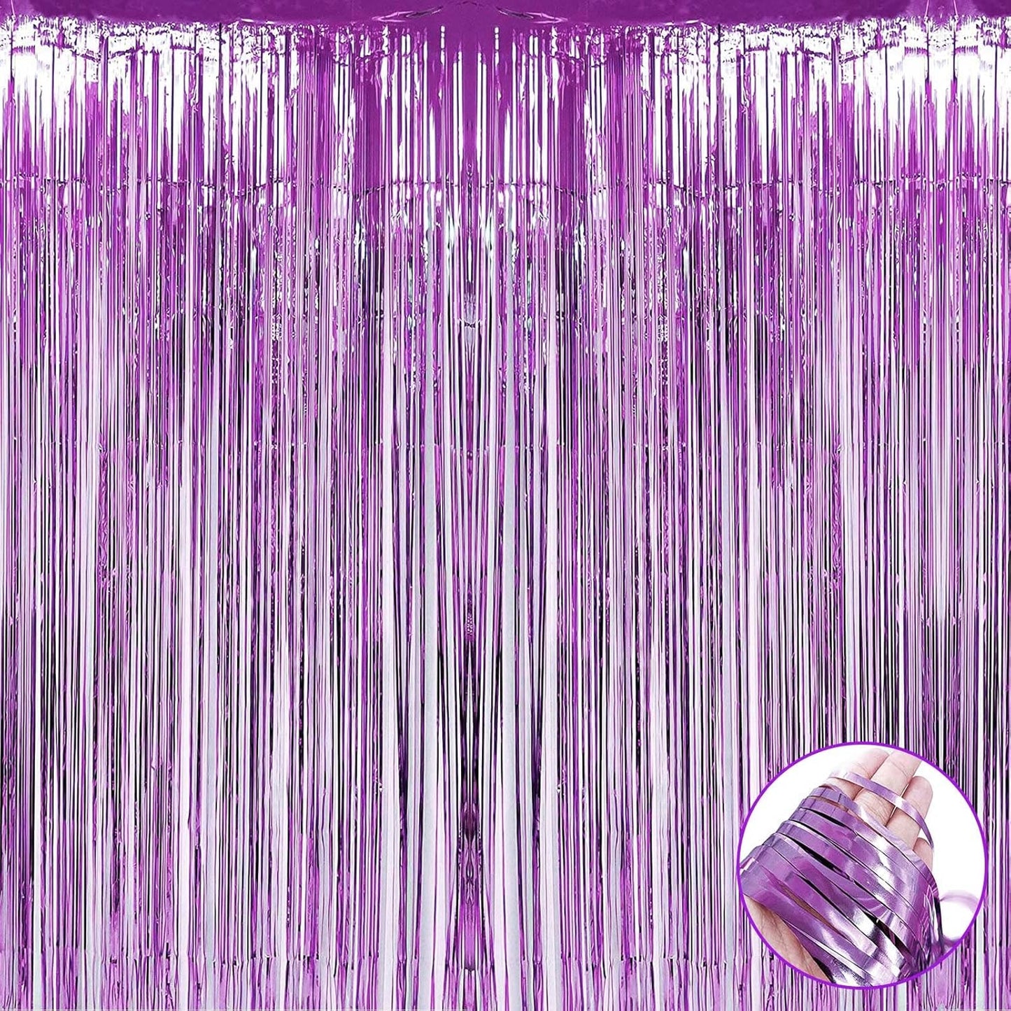 4 Pack Light Purple Foil Fringe Curtain Backdrop, 3.28Ft x 9.84Ft Metallic Tinsel Streamers Curtains for Party, Photo Booth Props, Birthday, 2022 Graduation Decoration Supplies