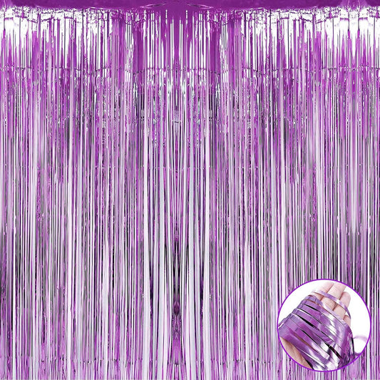 4 Pack Light Purple Foil Fringe Curtain Backdrop, 3.28Ft x 9.84Ft Metallic Tinsel Streamers Curtains for Party, Photo Booth Props, Birthday, 2022 Graduation Decoration Supplies