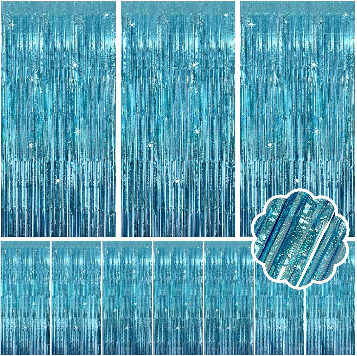 10 Pack Blue Streamers Party Decorations Tinsel Backdrop Glitter Blue Foil Fringe Party Decor for Ocean Theme Birthday Party Baby Shower Halloween