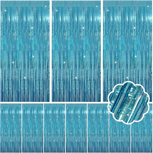 10 Pack Blue Streamers Party Decorations Tinsel Backdrop Glitter Blue Foil Fringe Party Decor for Ocean Theme Birthday Party Baby Shower Halloween
