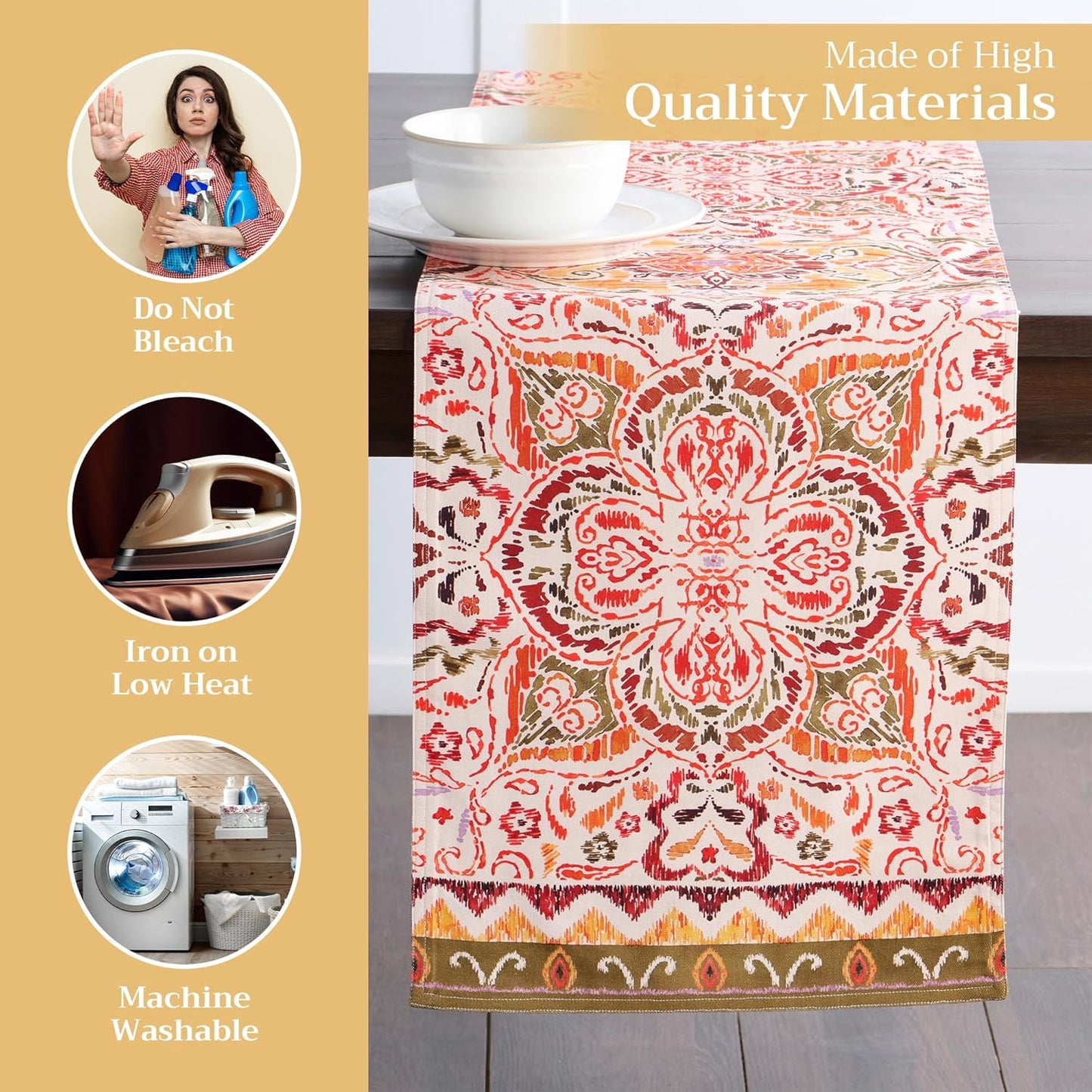 Maison d' Hermine Table Runner 100% Cotton Double Layer Table Runners 72 inches Long for Thanksgiving Christmas Decorations Home Kitchen Dining Party Wedding (Damask, 14.5" x 72")