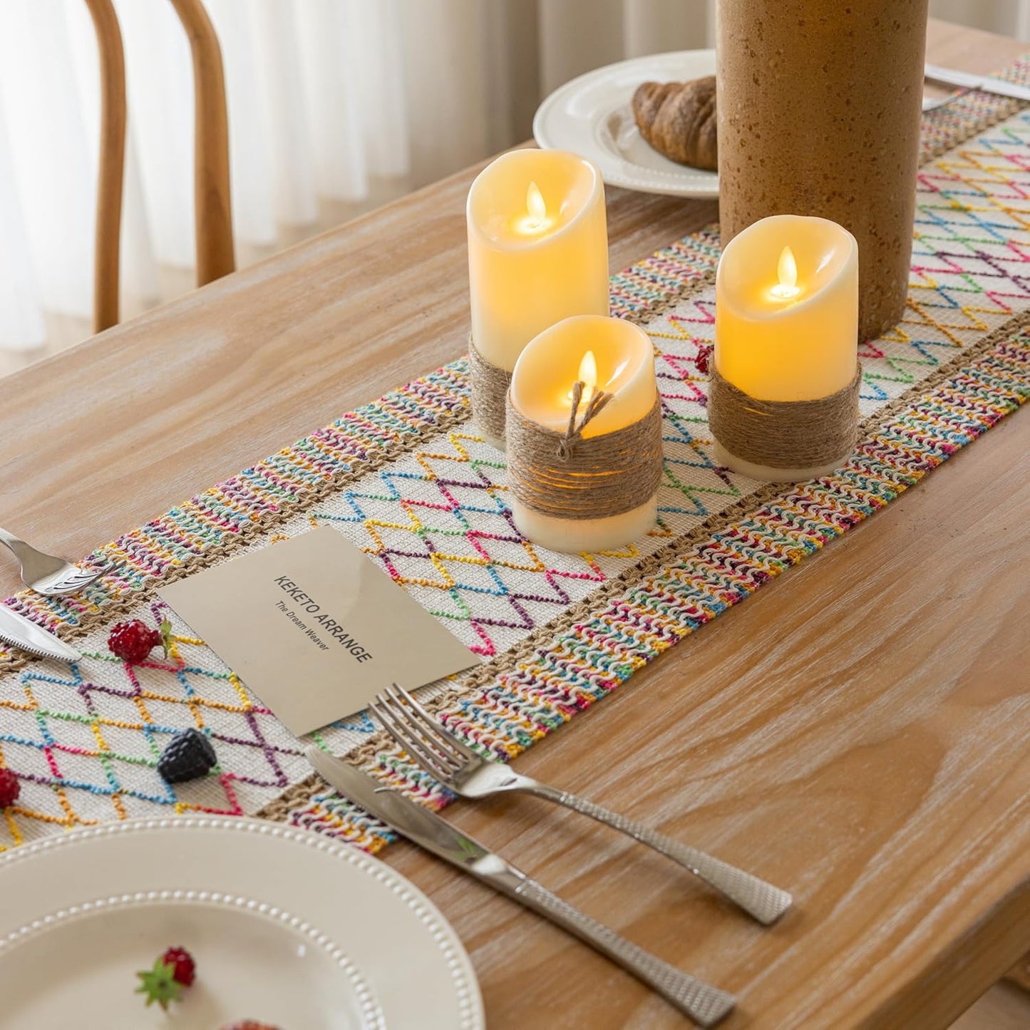 Keketo Boho Table Runner Colorful for Home Decor 12x72 Inches Farmhouse Macrame Burlap Jute Rustic Dining Kitchen Centerpiece Bohemian Decor French Country Baby Bridal Shower Decorations