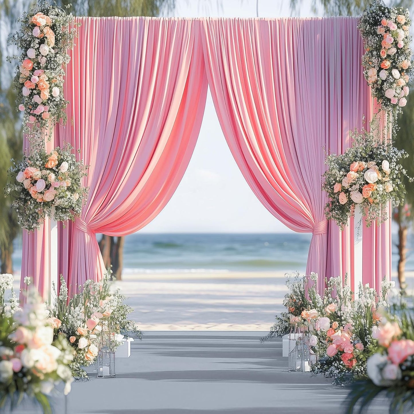 60ftx14FT Wrinkle Free Pink Backdrop Curtain, 12 Panels 14FT Height Pink Wedding Backdrop Drapes, Silky Polyester Back Drop Cloth for Birthday Photography Background Party Backdrop Draping