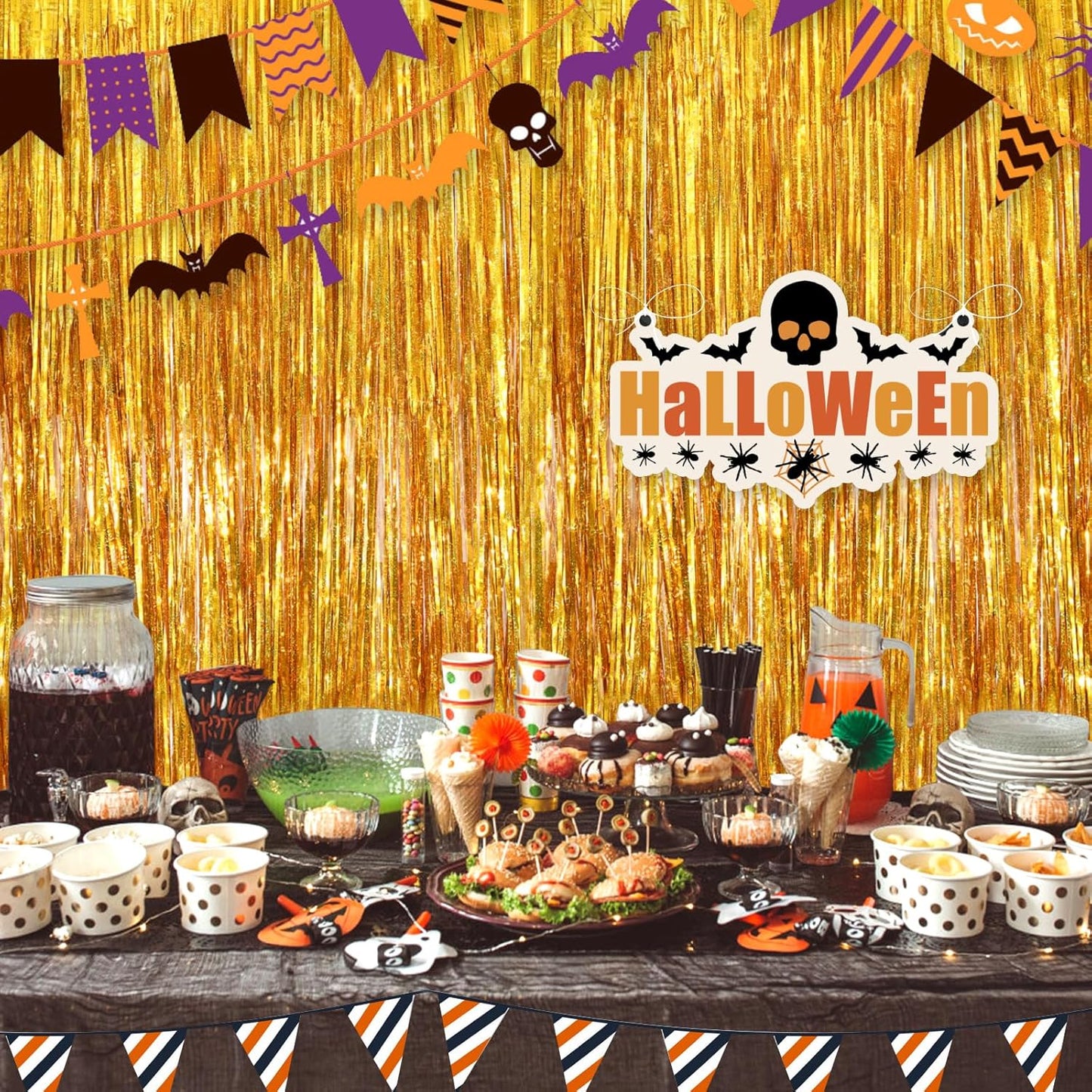 2Pack 3.3 x 8.3 Ft Gold Party Streamers, Tinsel Streamers Birthday Party Decorations, Fringe Backdrop for Graduation, Baby Shower, Door Streamers Tinsel Curtain Gender Reveal New Year Party Streamers