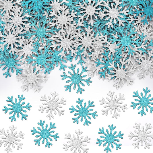 MARFOREVER Christmas Snowflake Glitter Confetti, Silver Blue Snowflake Confetti Snow Sprinkles Winter Wonderland Party Table Centerpiece for Wedding Supplies Christmas Party Decorations