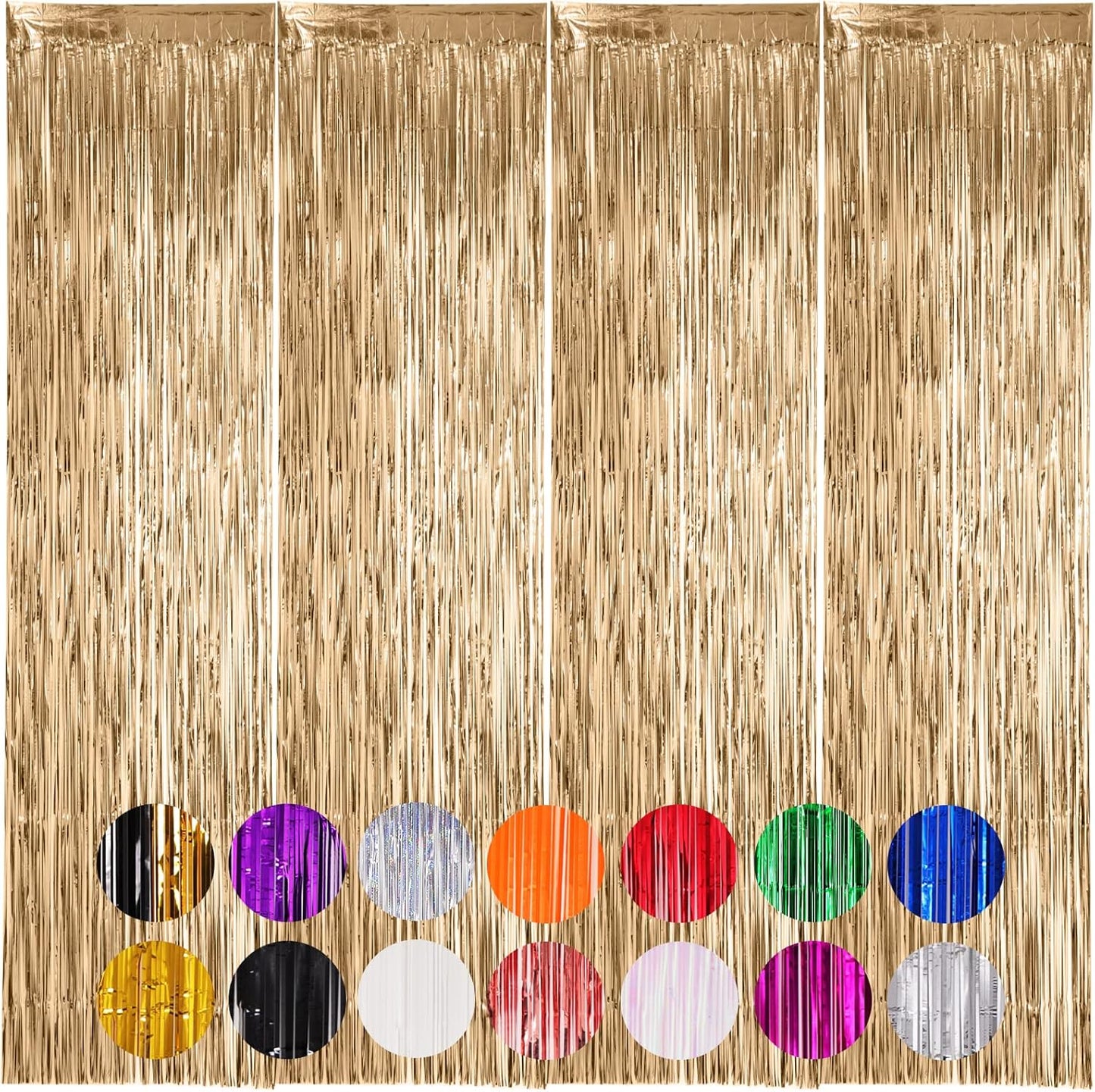 4 Pack Champagne Foil Fringe Backdrop Curtains, Tinsel Streamers Birthday Party Decorations, Fringe Backdrop for Graduation, Baby Shower, Gender Reveal, Disco Party