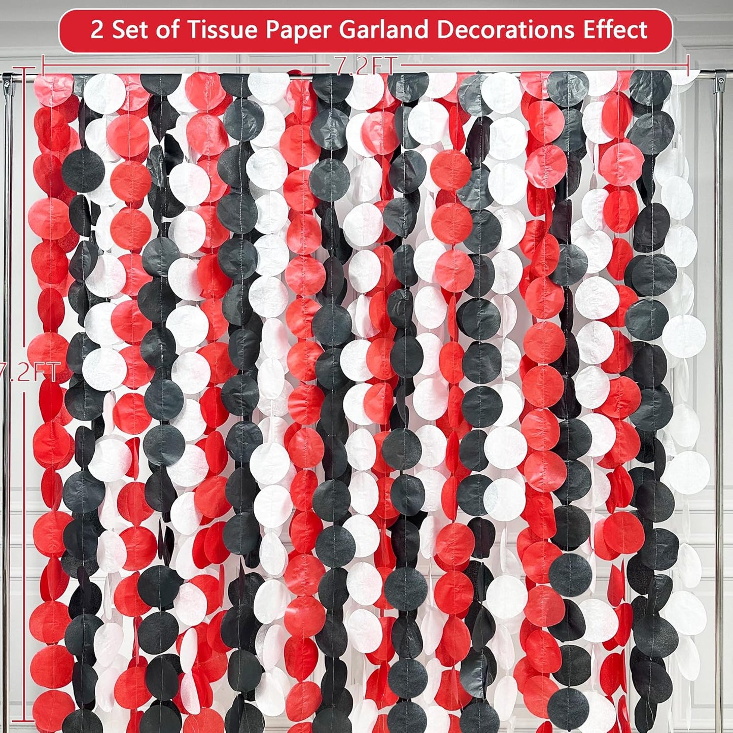 192Ft Red Black White Party Decorations Big Circle Dots Backdrop Streamer Garland for Graduation Birthday Bachelorette Engagement Baby Shower Wedding Las Vegas Casino Poker Pirate Party Supplies