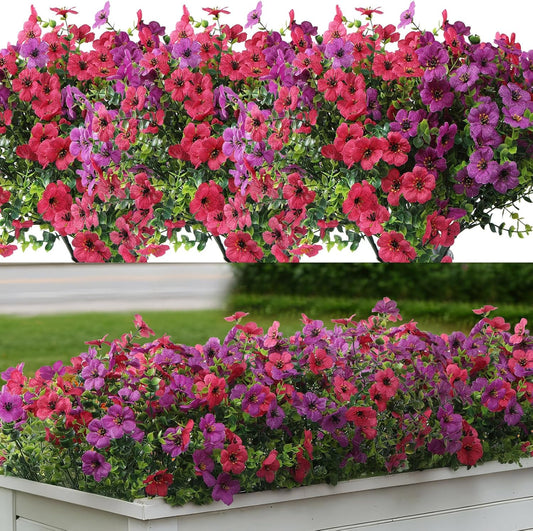 Artificial Flowers for Outdoors 12 Bundles, UV Resistant Colorful Fake Silk Flower Outdoor Planter Garden Decor Indoor Decorations