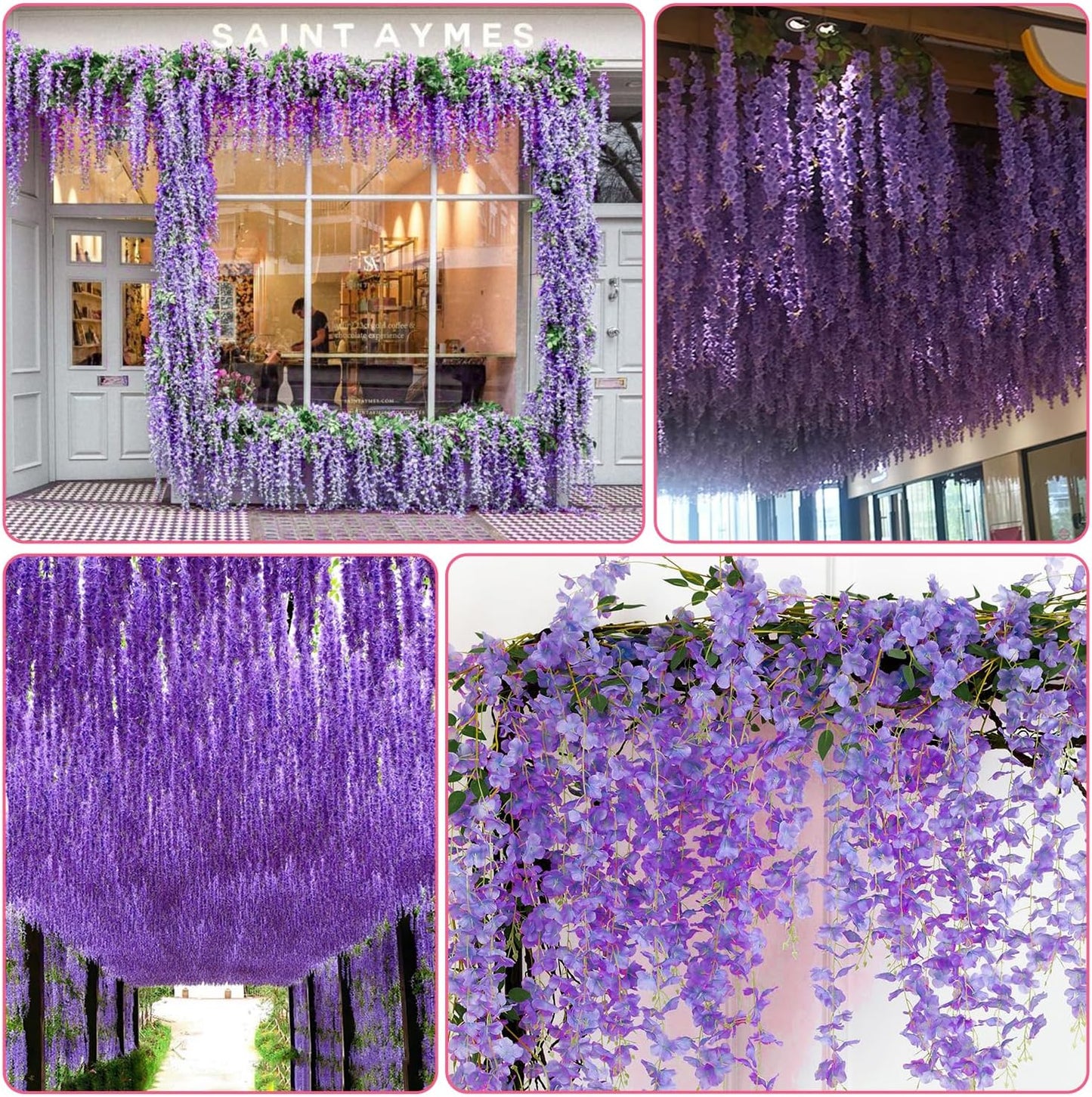 Wisteria Hanging Flowers,Fake Hanging Flowers,Wisteria artificiales Garland for Home Wedding Arch Floral Party Garden Ceremony Outdoor Decor,3.6 feet Long(25,Purple)