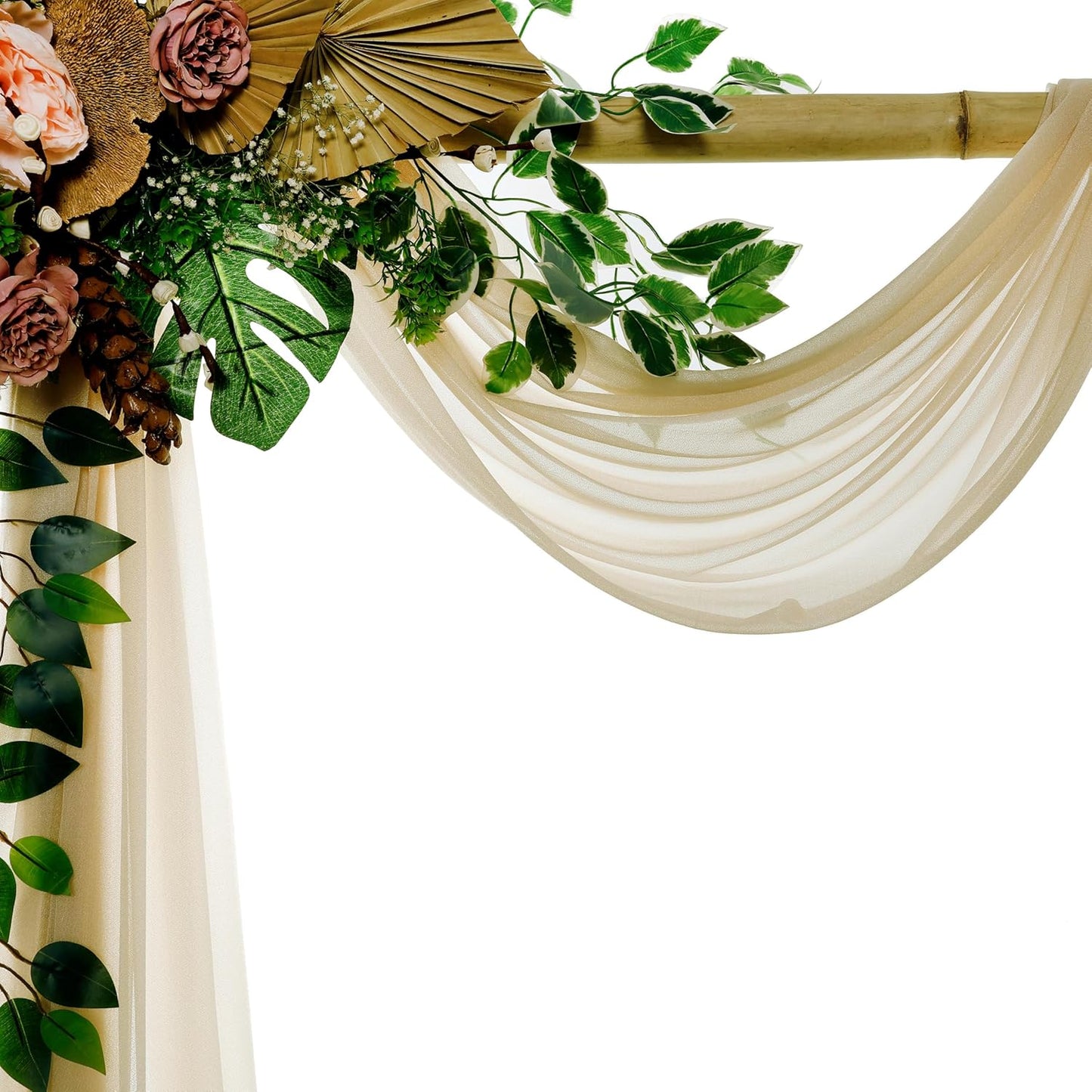 VDS Pack of 2 Panel (30 Inch X 40 Feet) Wedding Arch Draping Fabric Sheer Chiffon Fabric Drapery for Wedding Ceremony Reception Swag Backdrop Canopy Chuppah ARBO Altars Decoration (Champagne)