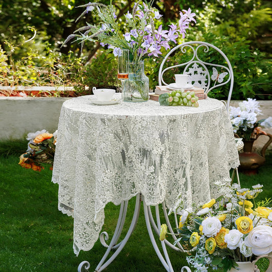 Lace Embroidered Tablecloth. Square Lace Vintage Tablecloth Dustproof Table Protector for Kitchen Dining Room Party Banquet Home Picnic Wedding Decoration (Creamy White 43×43 inch)