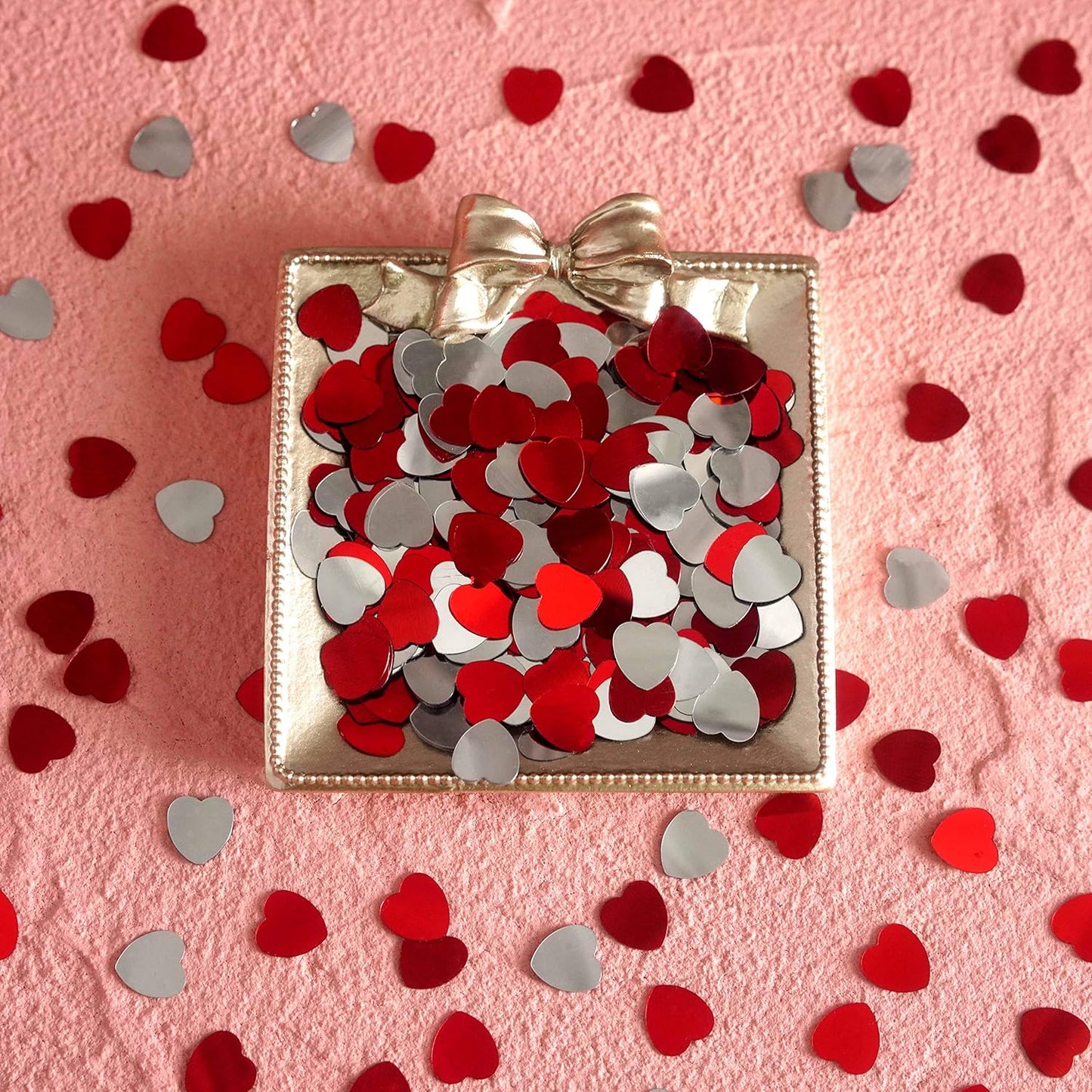 Red Love Heart Valentines Party Table Decorations - Metallic Sequins Heart Confetti, Wedding Engagement Anniversary Just Married Birthday Party Sprinkles, 60g