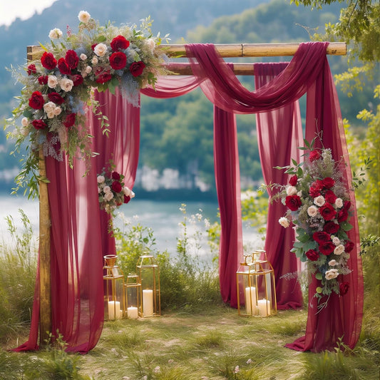 Arch Drapes for Wedding Arch Draping Fabric Burgundy Sheer Backdrop Curtain for Ceremony Bridal Party Decor 19Ft Length x 28" Width 6 Panels