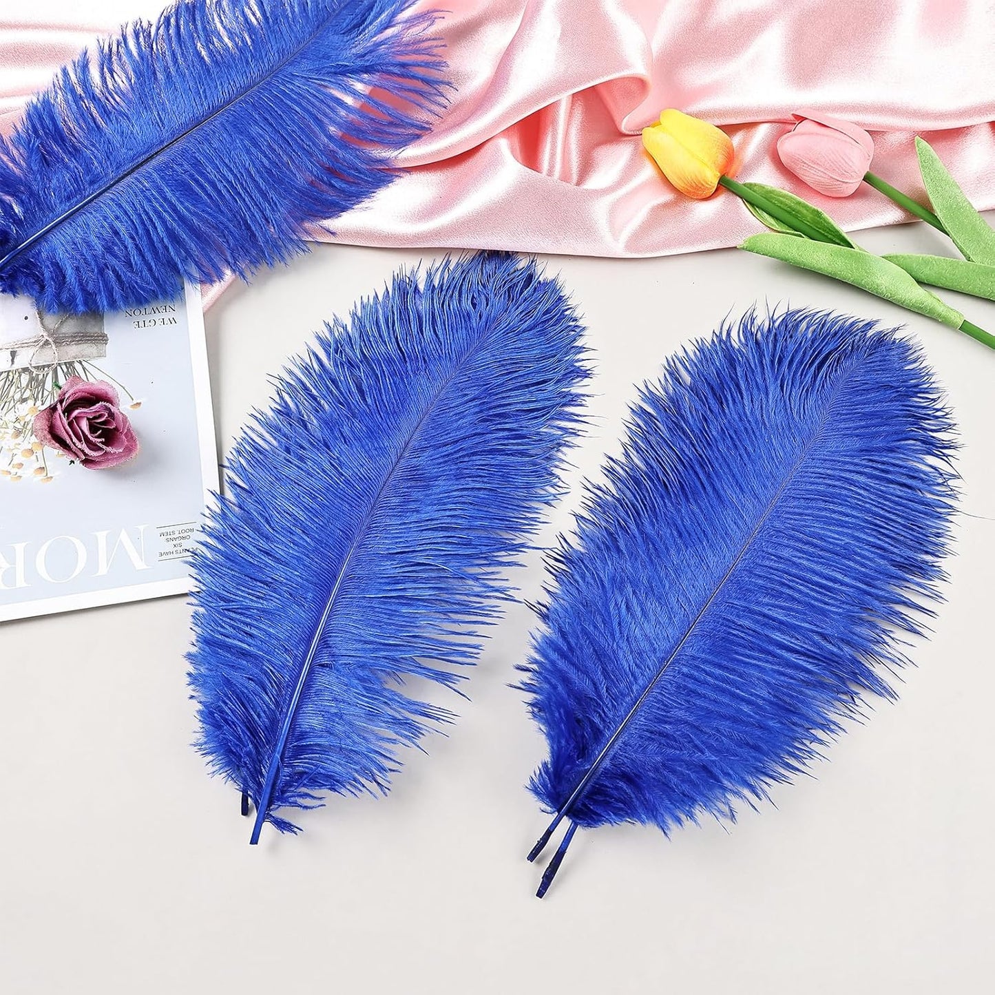 THARAHT Blue Ostrich Feathers 24pcs Natural Bulk 8-10Inch 20cm-25cm for Crafts Wedding Party Centerpieces Easter Gatsbi and Home Decoration Feathers