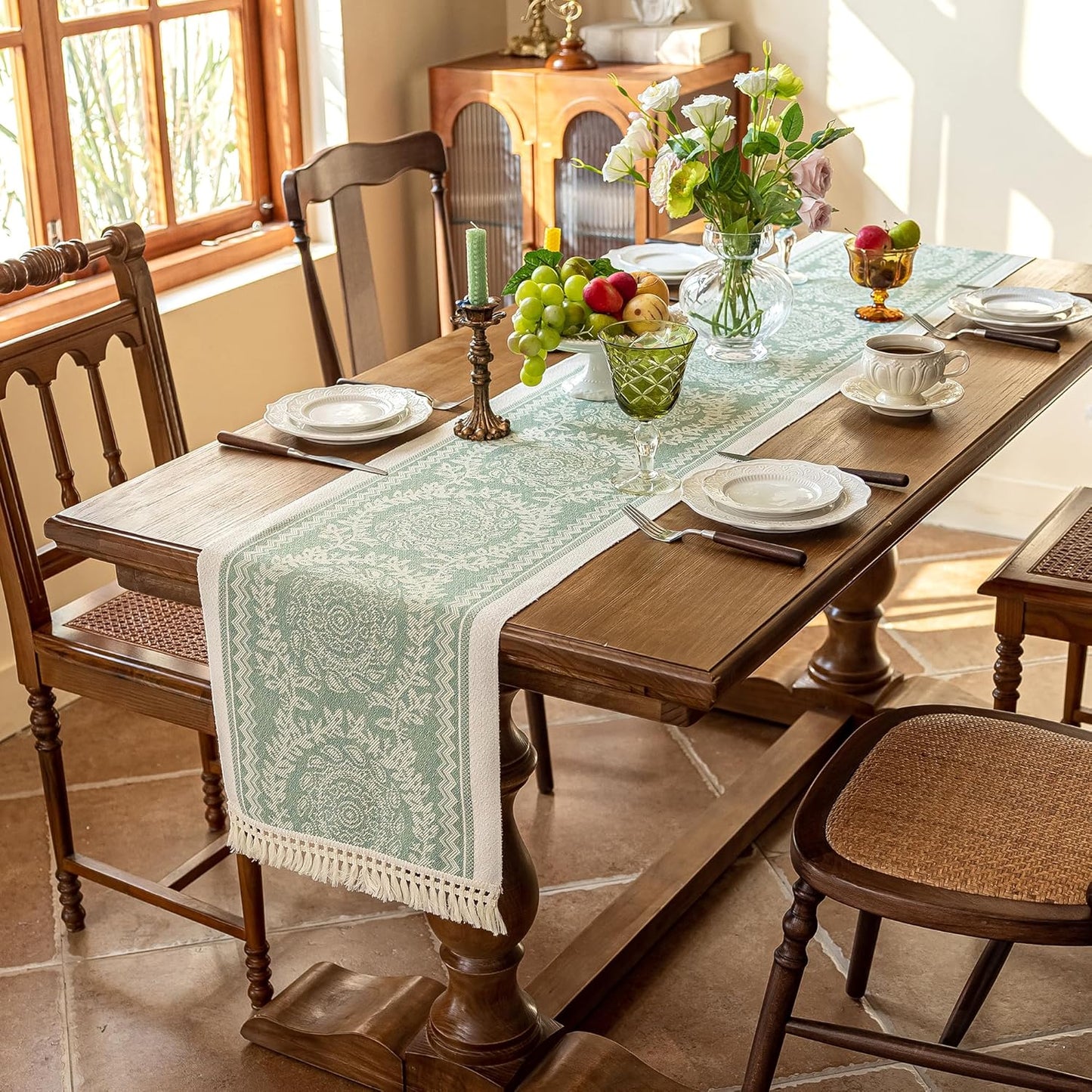 Table Runners 95 Inches,Waterproof Boho Table Runner with Tassel Fringe,Table Runner for Party Coffee Table