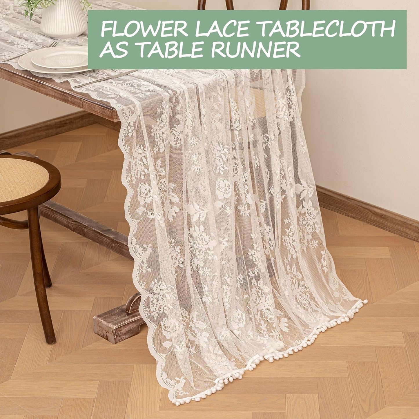 Jayla White Lace Tablecloth for Rectangular Tables, Vintage Style Wedding Table Cloths for Reception, Baby Shower, Birthday Party, Formal Dining, Dinner Parties 60 X 120 Inches