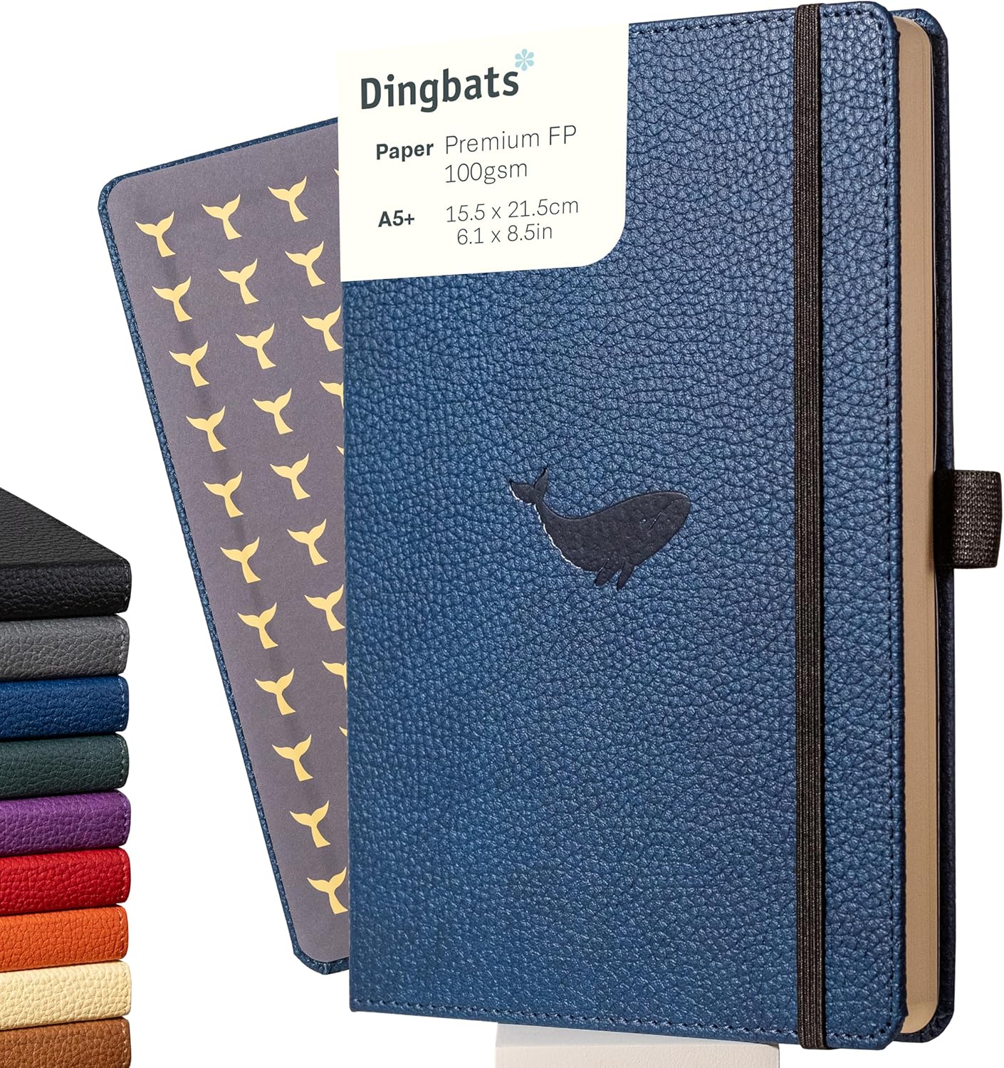 Dingbats Wildlife Grid Journal A5 - Vegan Leather Hard Cover, Ideal for Work, Travel - Pocket, Elastic Closure, Bookmark