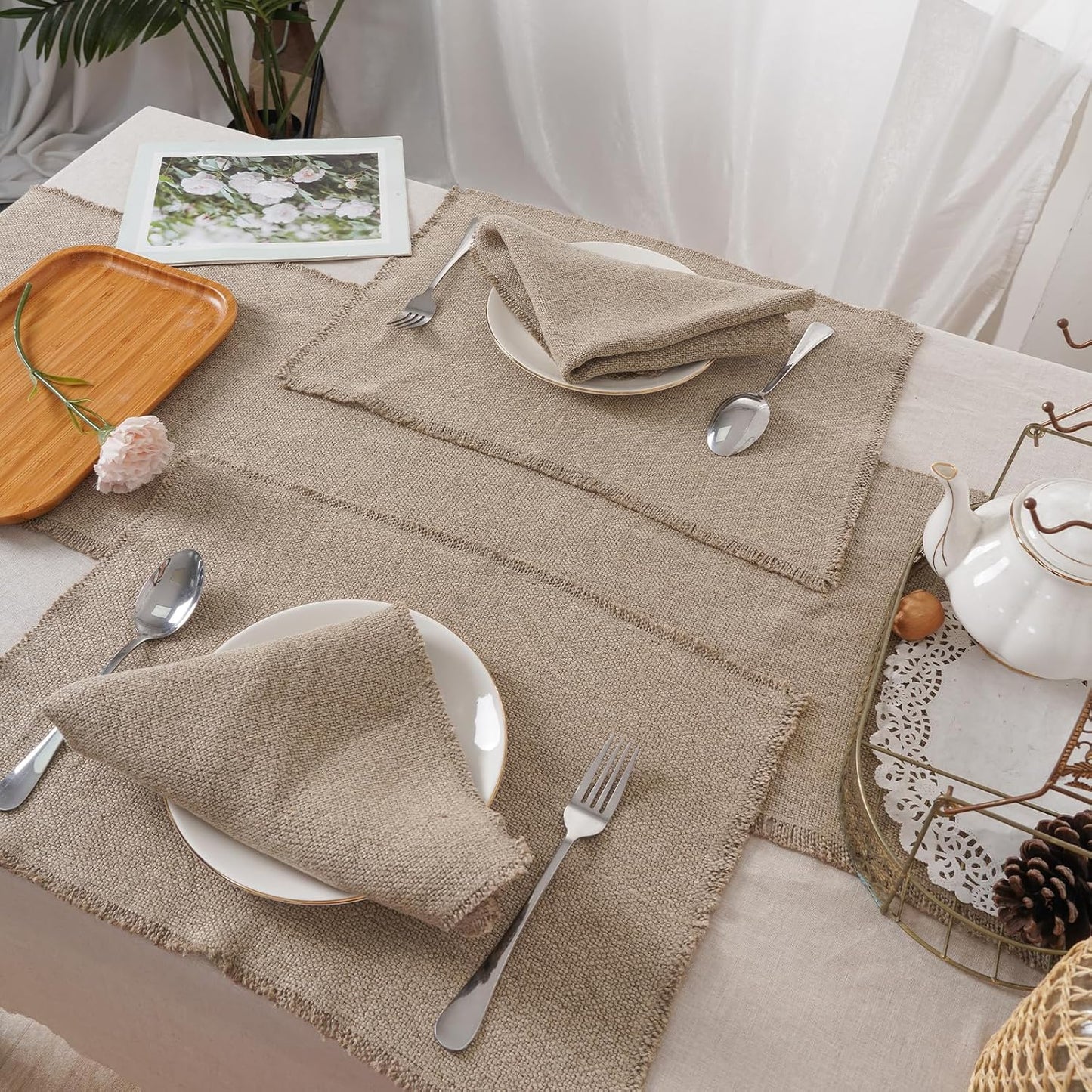 100% Pure Linen Placemats Set of 4 - 13 x 19 Inch Super Thick Noble Dining Table Place Mat for Wedding, Parties, Everyday, Holidays, Indoor Outdoor (4PCS, Linen)