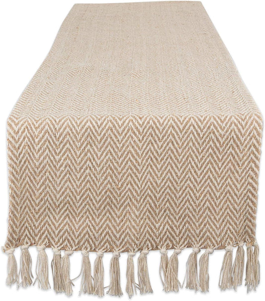 DII Woven Basic Tabletop Collection Chevron Table Runner, 15x72, Stone