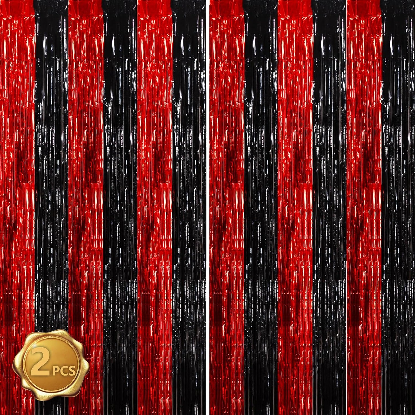 BEISHIDA Red Black Door Streamers Backdrop Foil Fringe Tinsel Party Streamers Curtains Photo Backdrop - 2Pcs for Birthday Graduation Bachelorette Halloween New Year Party Decoations
