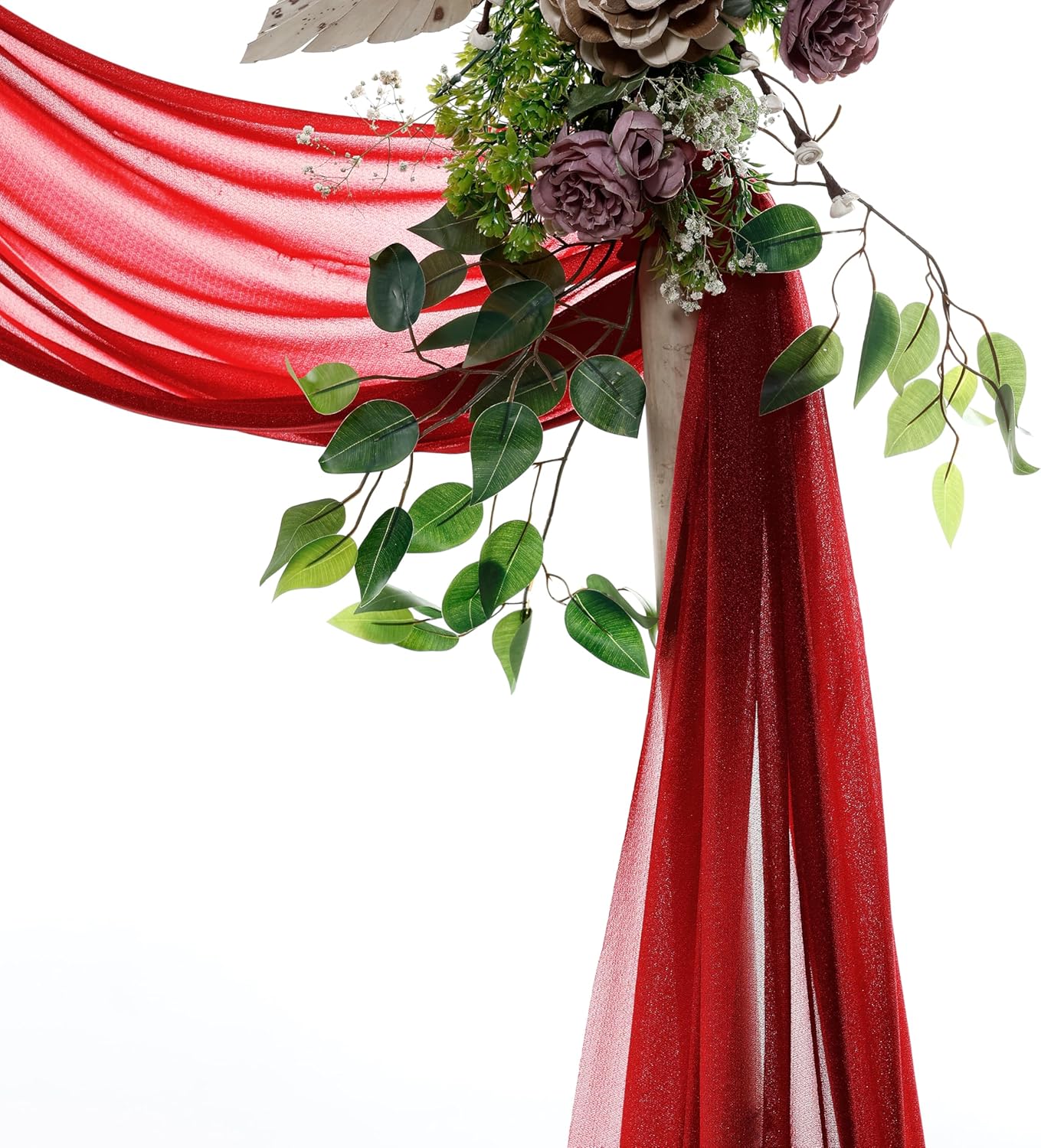 VDS Pack of 2 Panel (30 Inch X 20 Feet) Wedding Arch Draping Fabric Sheer Chiffon Fabric Drapery for Wedding Ceremony Reception Swag Backdrop Canopy Chuppah ARBO Altars Decoration (Apple Red)