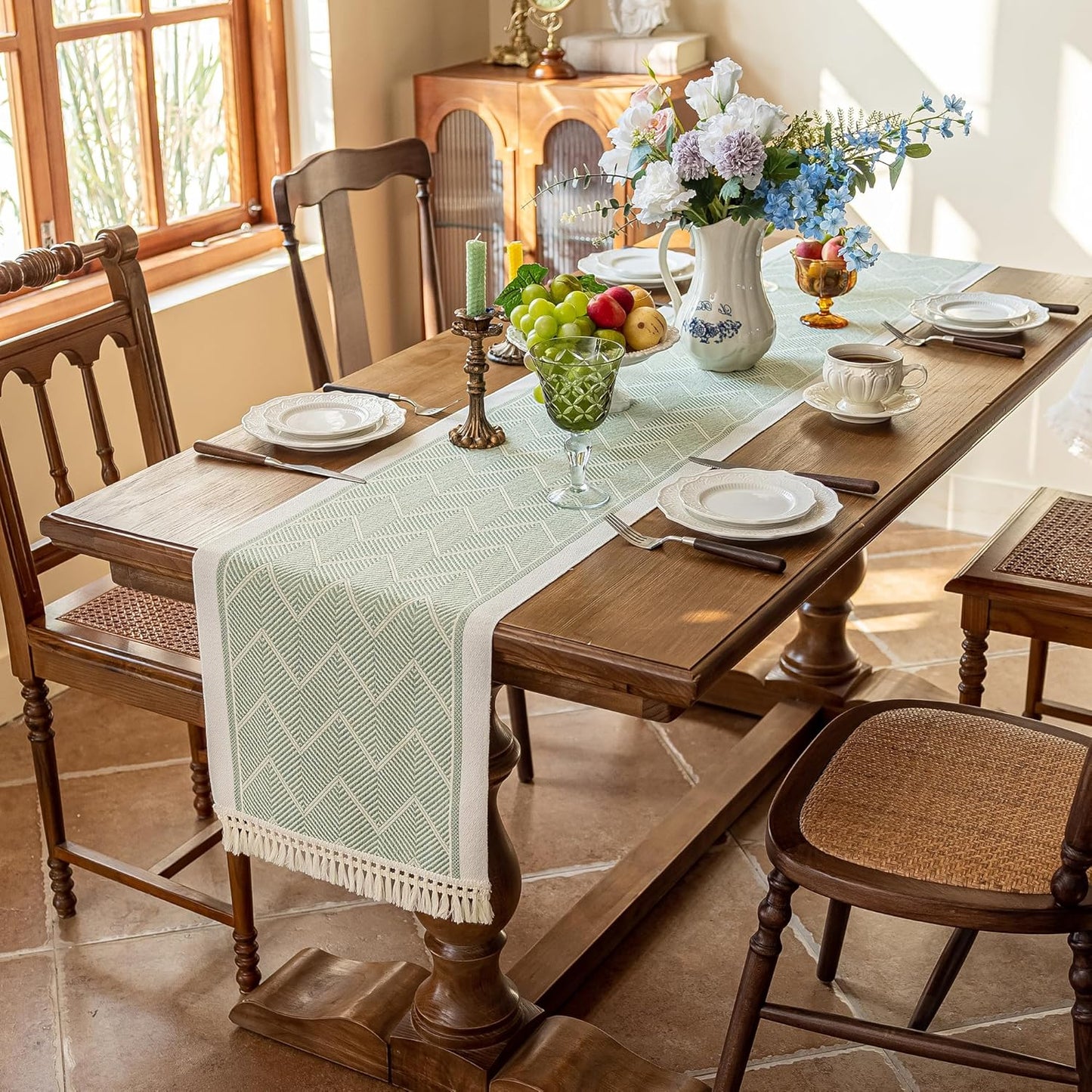 Table Runners 138 Inches,Waterproof Boho Table Runner with Tassel Fringe,Table Runner for Party Coffee Table