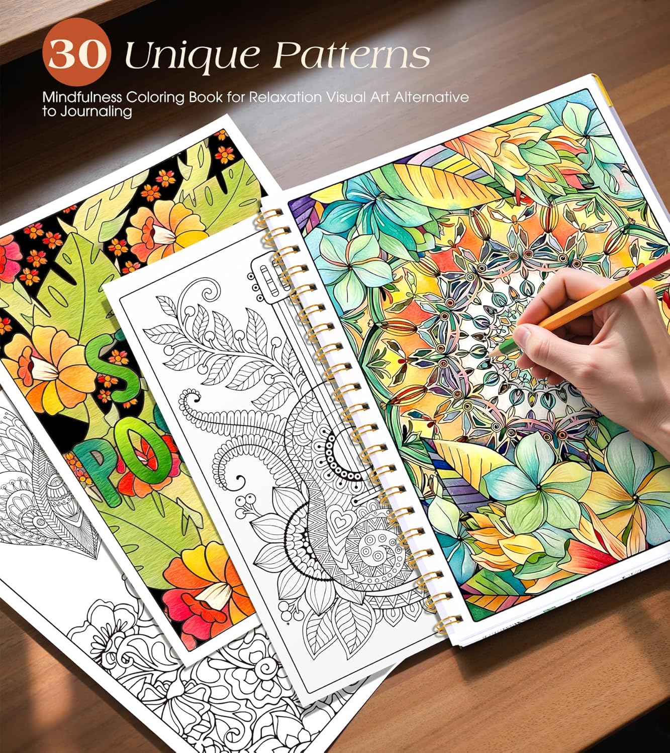 Adult Coloring Book for Women-Hardcover Spiral Bound Coloring Books for Adults Relaxation 8.5 * 11, 30 Flowers & Mandalas Pattern, Anxiety, Stress Relief & Relaxation Gifts for Women, 120GSM Paper