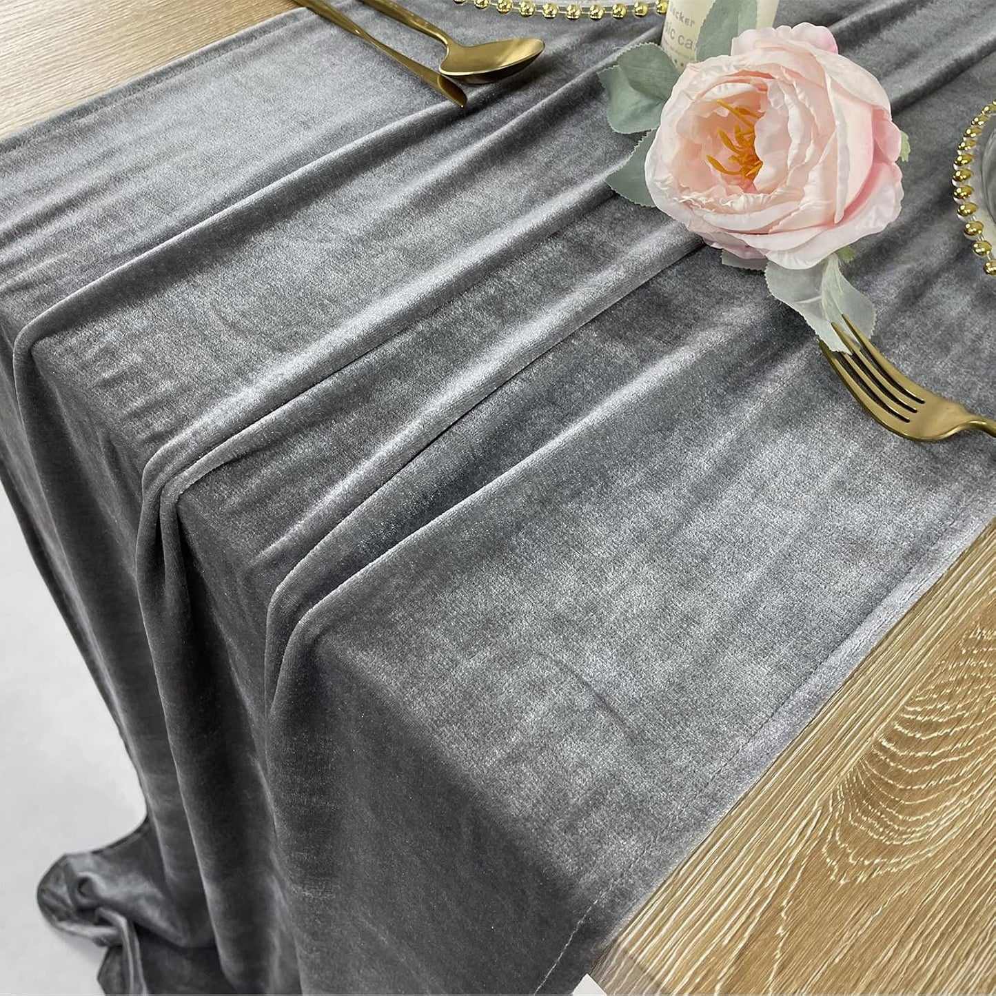 Luxurious Velvet Table Runner, 10ft Wedding Reception Decorations, 20x120inch Soft Velvet Fabric, Table Linen Overlay, Wedding Table Runners (Gray, 20X120inch)