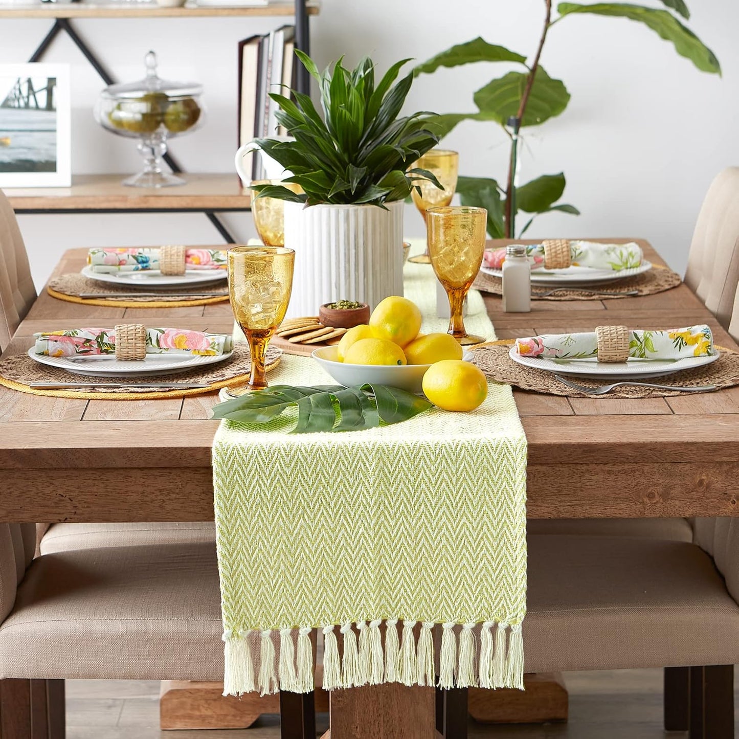 DII Woven Basic Tabletop Collection Chevron Table Runner, 15x108, Avocado