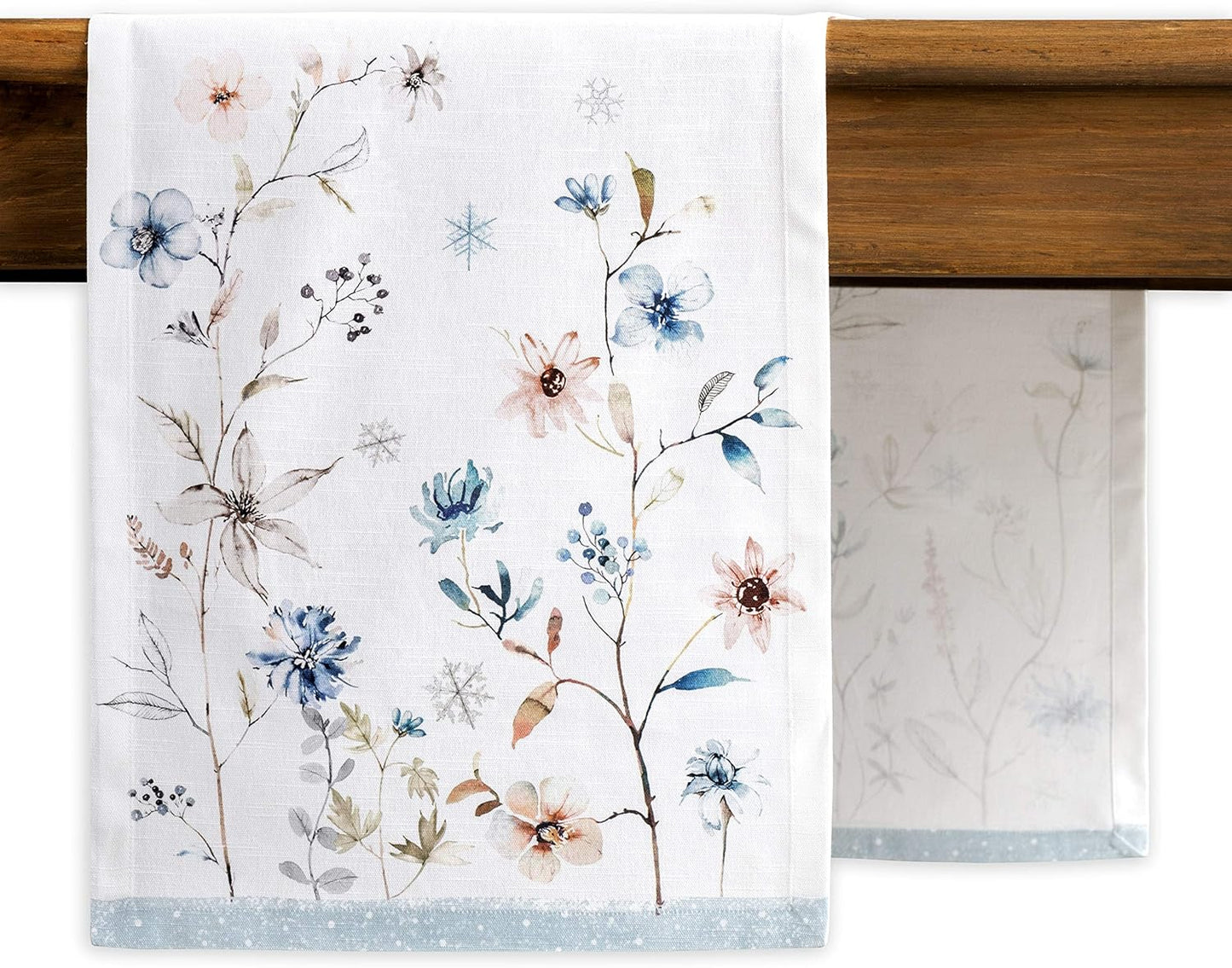 Maison d' Hermine Table Runner 100% Cotton Single Layer Table Runners 36 inches Long for Thanksgiving Christmas Decorations Home Kitchen Dining Party Wedding (Ice Florals, 14.5" x 36")