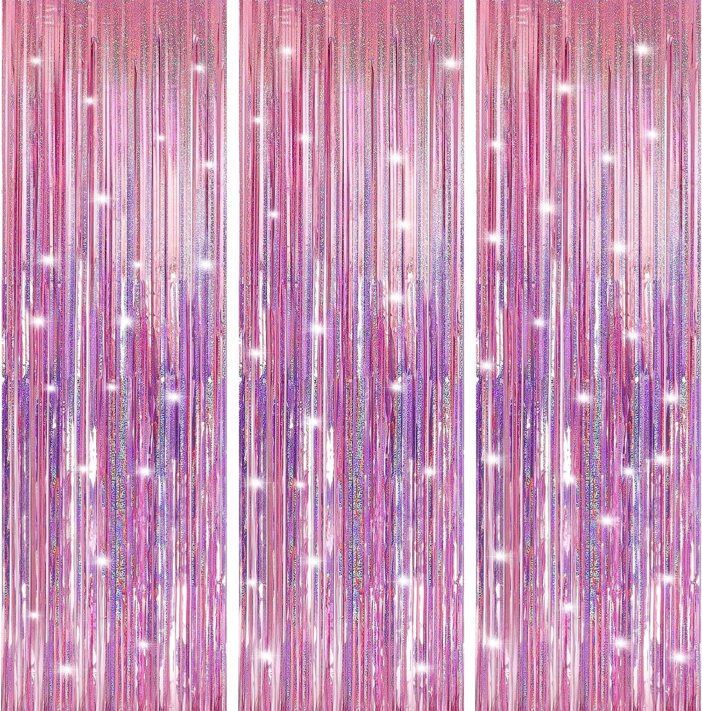 Crosize 7 Pack 3.3 x 9.9 ft Laser Pink Foil Fringe Backdrop Curtain, Streamer Backdrop Curtains, Streamers Birthday Party Decorations, Tinsel Curtain for Parties, Galentines Decor, Preppy, Photo Booth