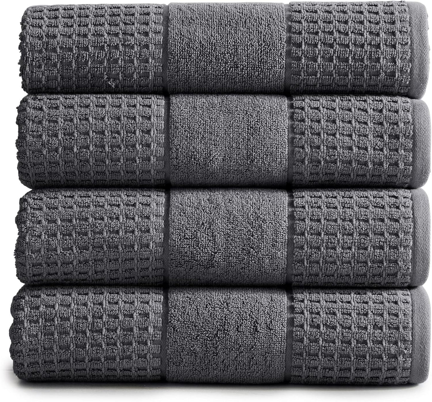 100% Cotton Super Soft Luxury Bath Towel Set | Quick-Dry and Highly Absorbent | Waffle Textured | 550 GSM | Includes 4 Bath Towels | Harper Collection (Dark Grey)