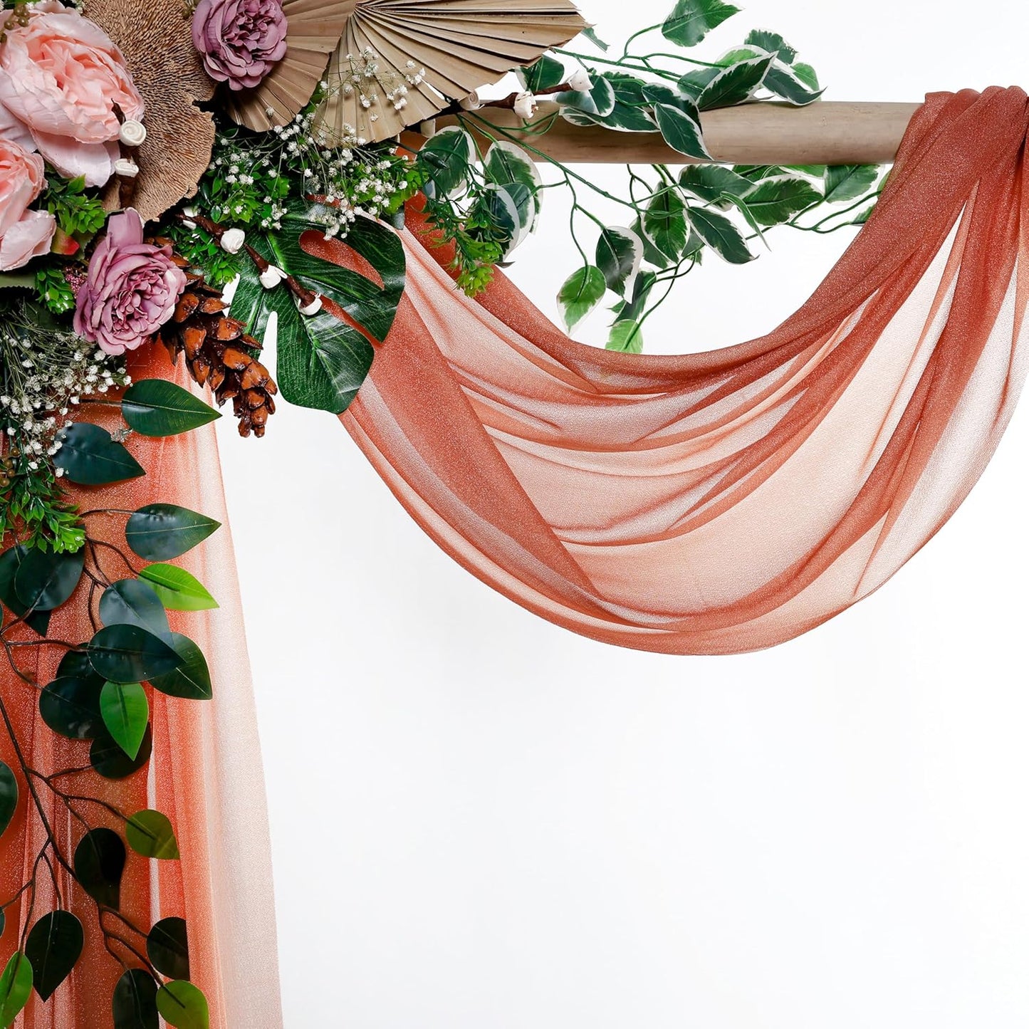 VDS Pack of 2 Panel (30 Inch X 50 Feet) Wedding Arch Draping Fabric Sheer Chiffon Fabric Drapery for Wedding Ceremony Reception Swag Backdrop Canopy Chuppah ARBO Altars Decoration (Terracotta)