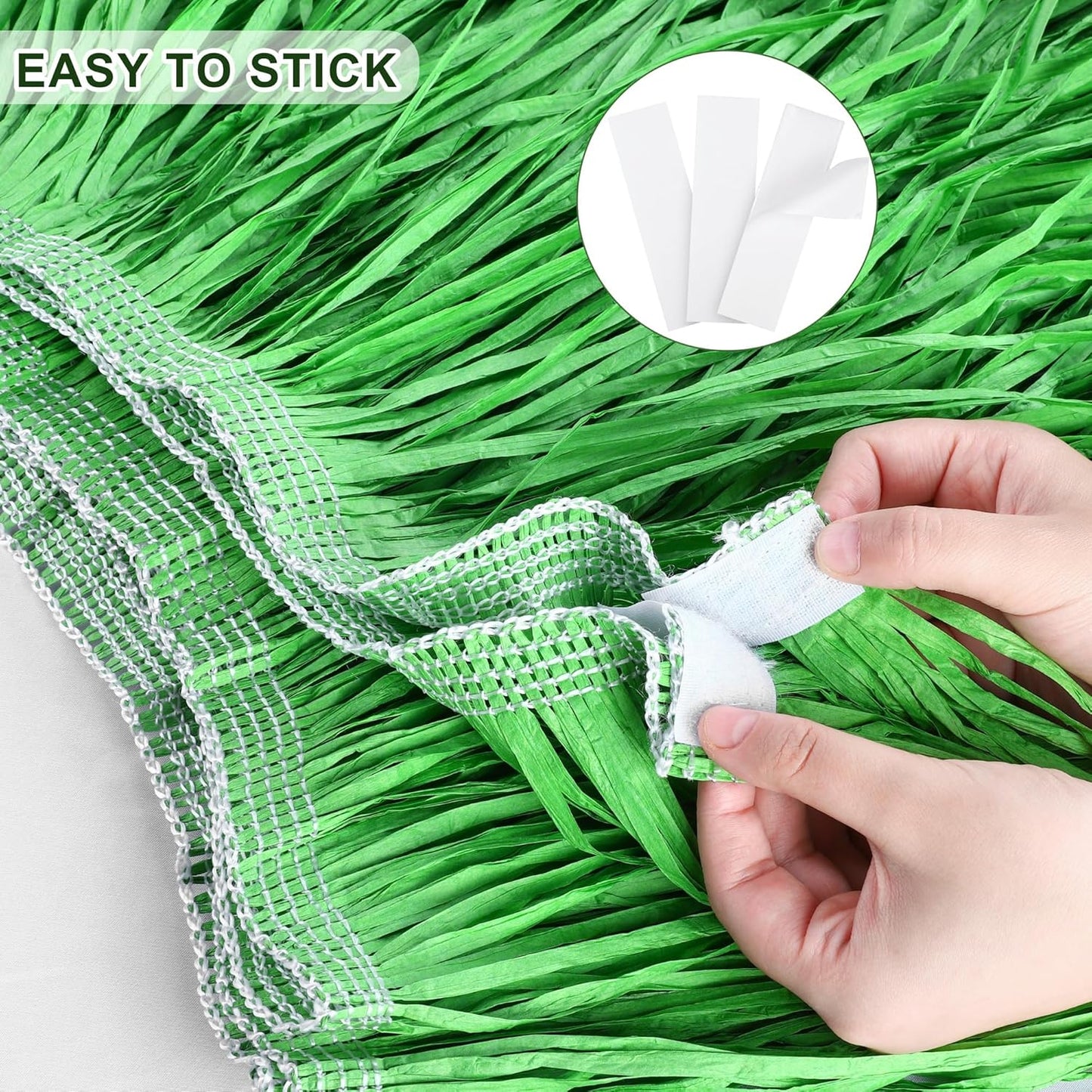 Fovths 2 Packs Luau Grass Table Skirt Paper Fringe Straw Grass Skirt 108 x 30 Inch Hibiscus Hawaiian Table Skirts Rectangle Tropical Luau Party Decorations for Hawaiian Luau Decorations