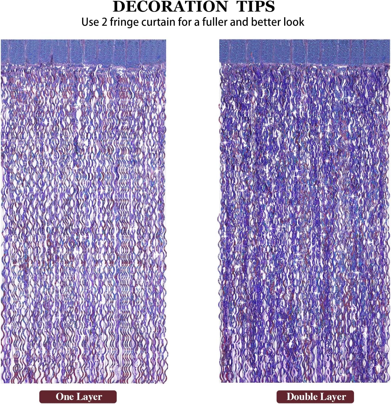 Purple Foil Fringe Curtains Party Decorations - CYLMFC 3 Pack 3.3 ft x 6.6 ft Foil Party Curtain for Hallowee Christmas Graduation Decor