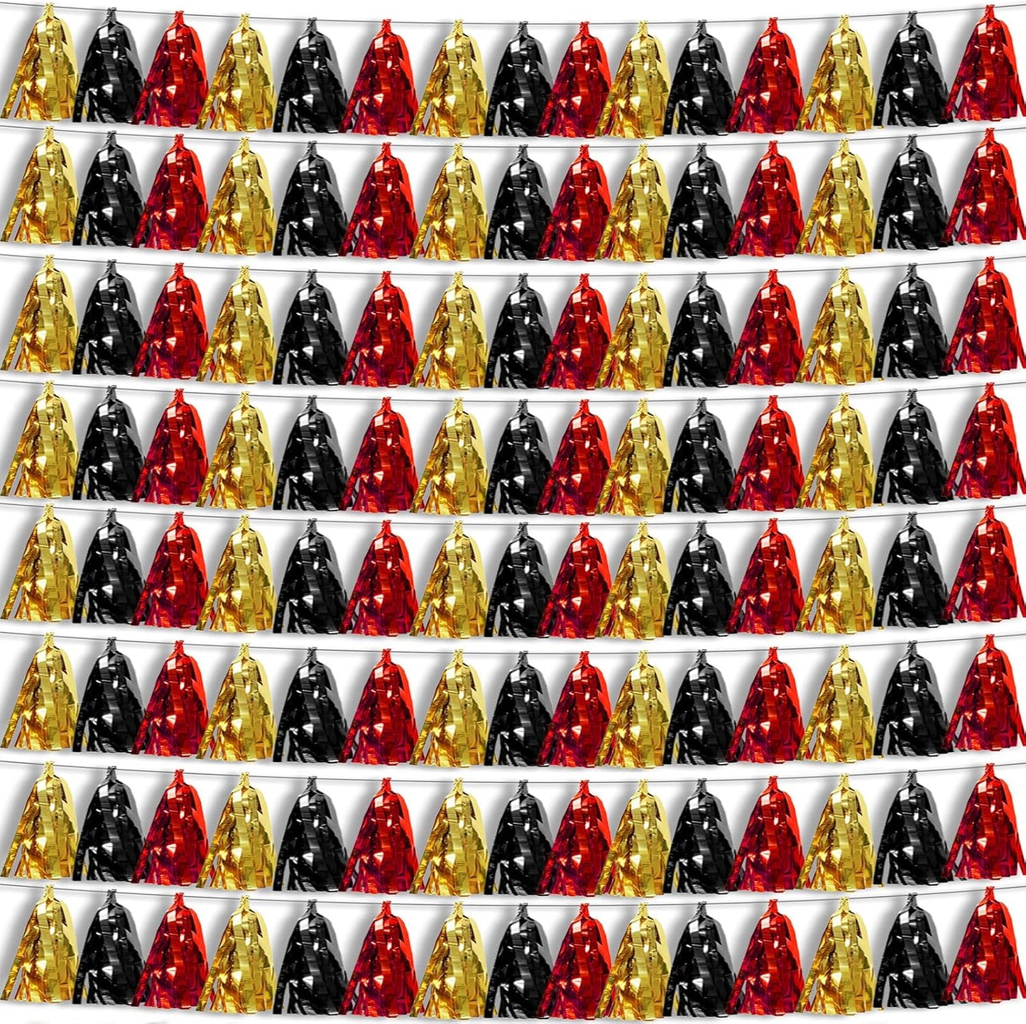 8P Black-Red Gold Foil Fringe Metallic Tassel Garland, Tassels Banner Streamers for Parade Floats, Bachelorette, Wedding, Birthday, Halloween, Christmas, Bridal/Baby Shower Party Decorations