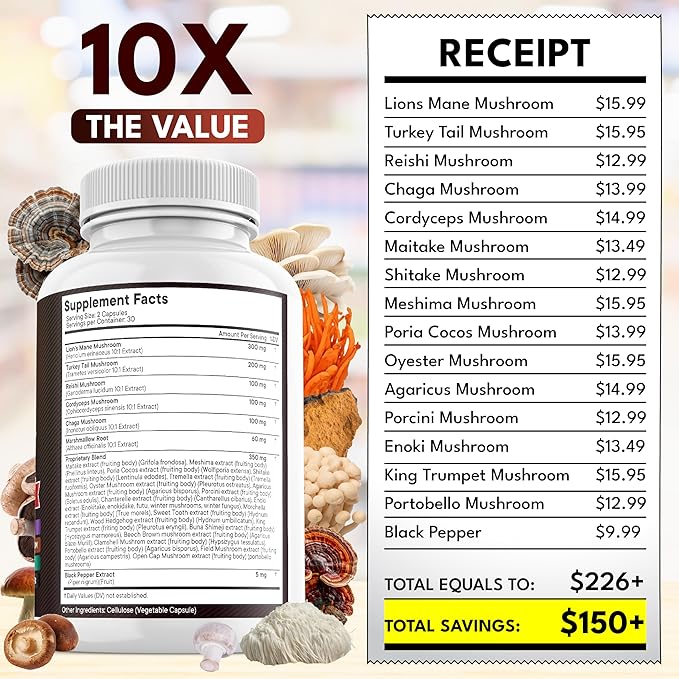 NEW AGE Lions Mane Mushroom Supplement with Turkey Tail Reishi Cordyceps Chaga with Marshmallow Root 180 Count