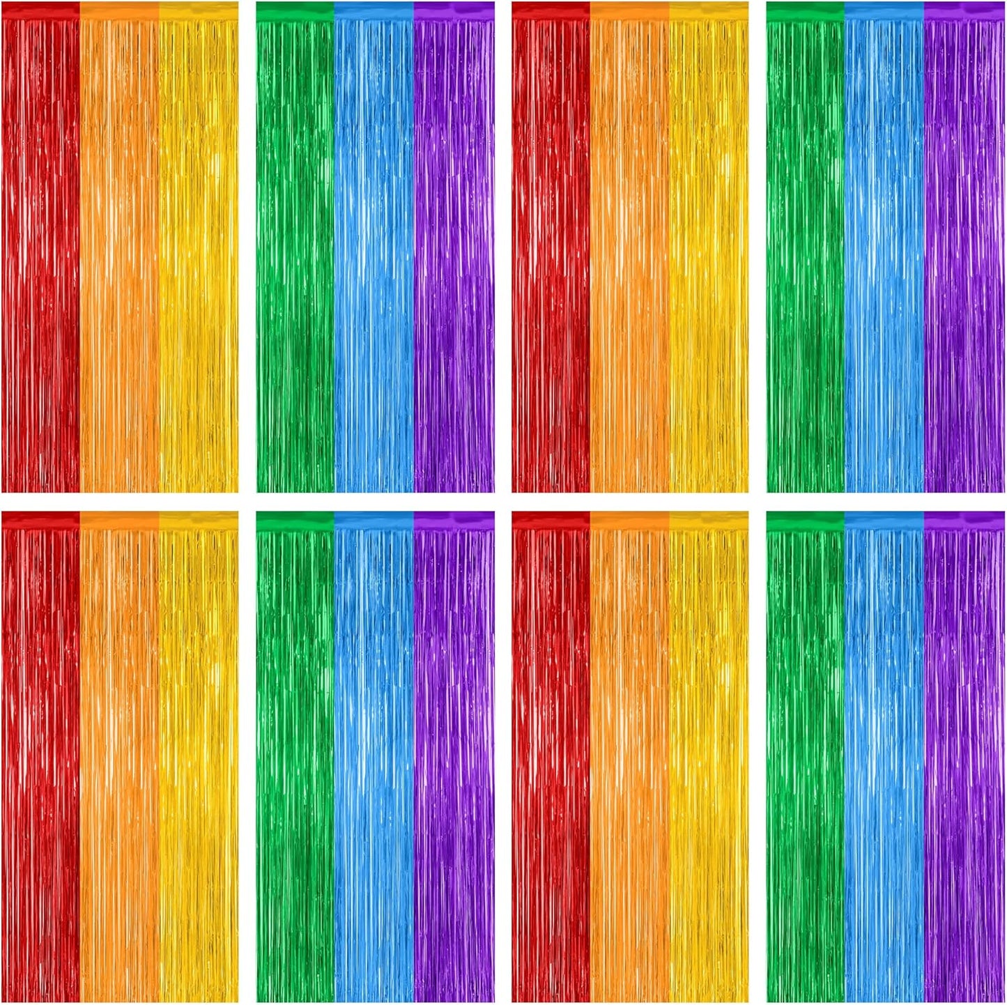 8 Pack Rainbow Backdrop, 3.28 FT x 7.05 FT Backdrop Curtains, Metallic Fringe Curtains Tinsel Bakdrop Party Streamer, Wedding Decor Rainbow Party Decorations Pride Photo Booth Props