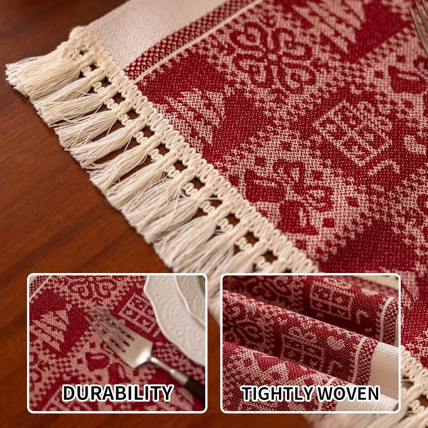 Placemats Set of 4,Christmas Tree Placemat with Tassel Fringe,Gift Placemats for Coffee Table Western Restaurant