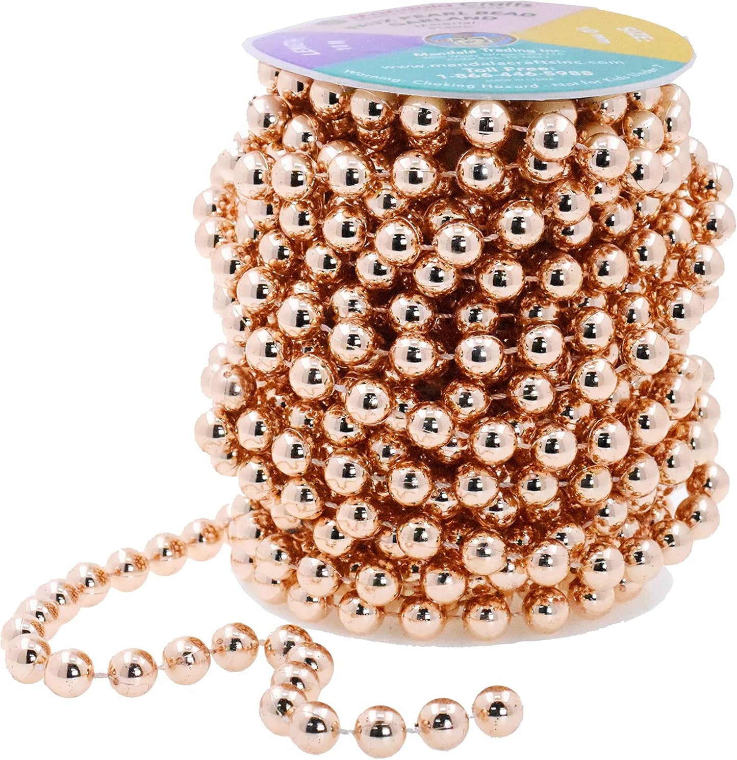 Mandala Crafts 10mm Faux Rose Gold Pearl Beads Roll - 11 Yards Strand of Fake Pearls Chain Garlands Spool String for Christmas Tree, Wedding, Party, Vases, DIY Decoration