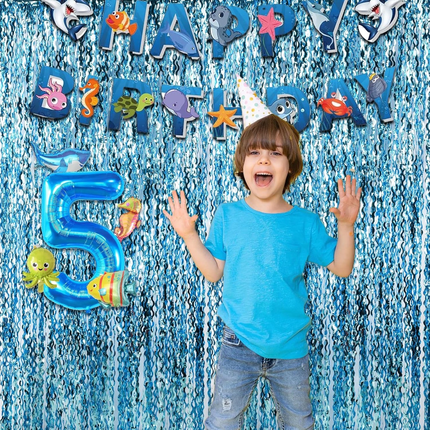 Wavy Blue Streamers Party Backdrop - GREATRIL Fringe Curtain for Pool Party/Birthdays/VBS/Beach/Under Sea - 3.2ft X 6.5ft - 2 Packs