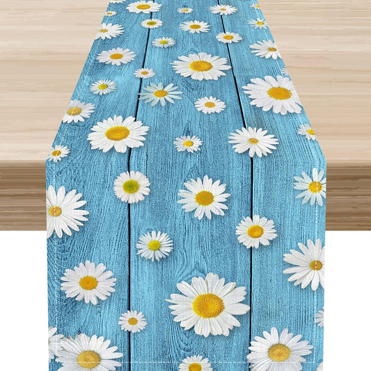 Spring Daisy Table Runner, Farmhouse Seasonal Summer Flower Retro Country Table Center Decor for Home Kitchen Dining Patio Holiday Party Indoor Outdoor Table Decorations, 13"x90" Inch