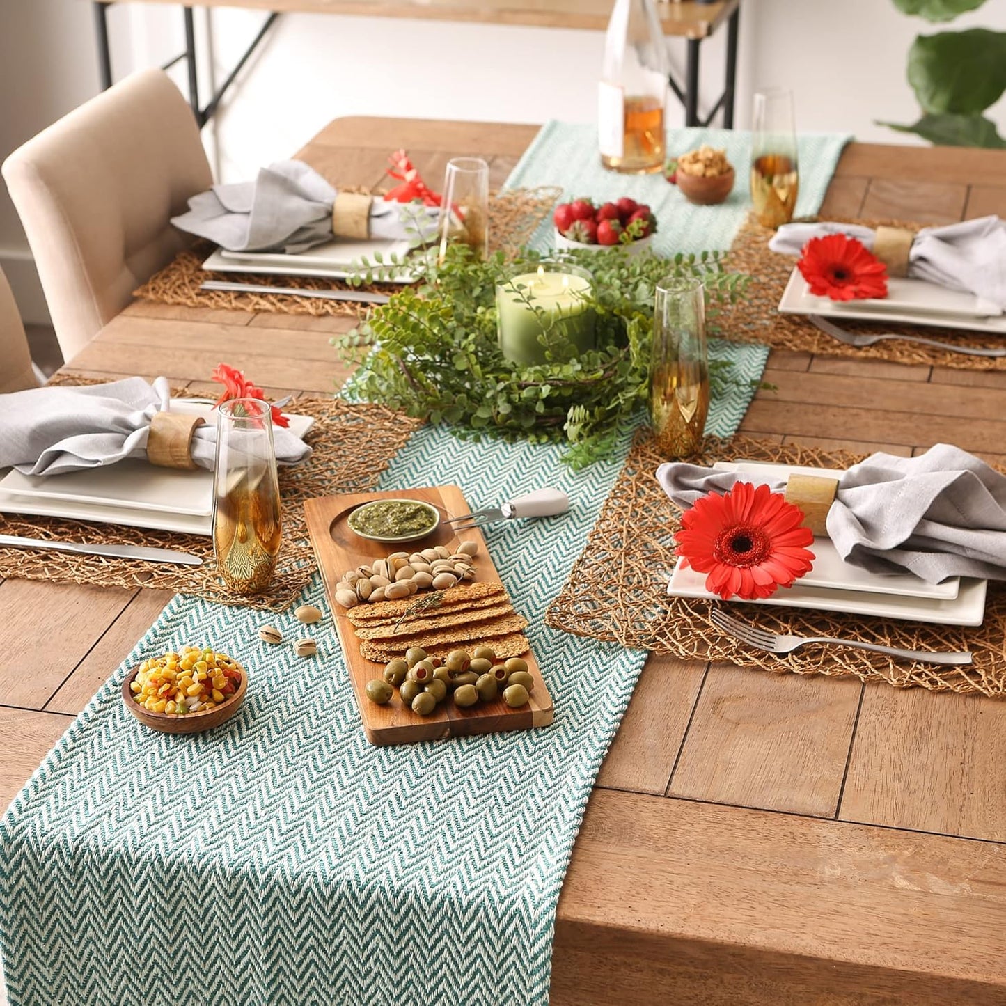 DII Woven Basic Tabletop Collection Chevron Table Runner, 15x72, Teal