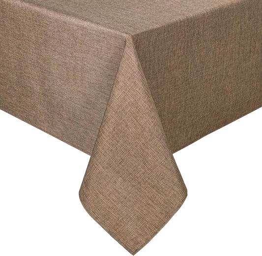 Hiasan Faux Linen Rectangle Tablecloth - Wrinkle and Stain Resistant Washable Table Cloth for Kitchen Dining Room Holiday Table Cover for Party Dinner, Khaki, 60 x 84 Inch
