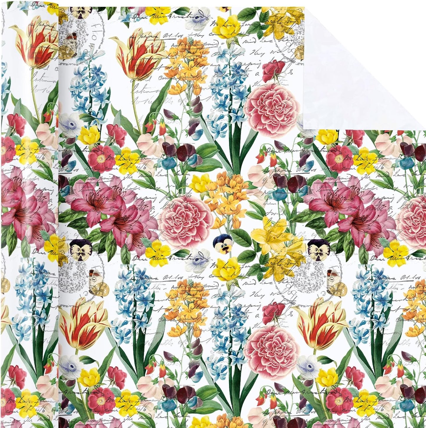 WRAPAHOLIC Floral Wrapping Paper Roll - Mini Roll - 17 Inch x 9.8 Feet - Garden Flower Wrapping Paper, Perfect for Girls Women Birthday, Wedding, Bridal Shower